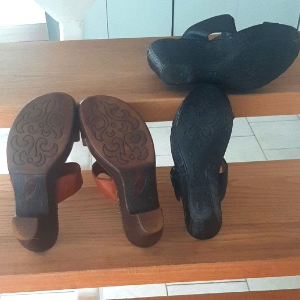2 PAIR👡BORN👡Black&Brown LEATHER Wedge Sandals Size 8 - Picture 3 of 13